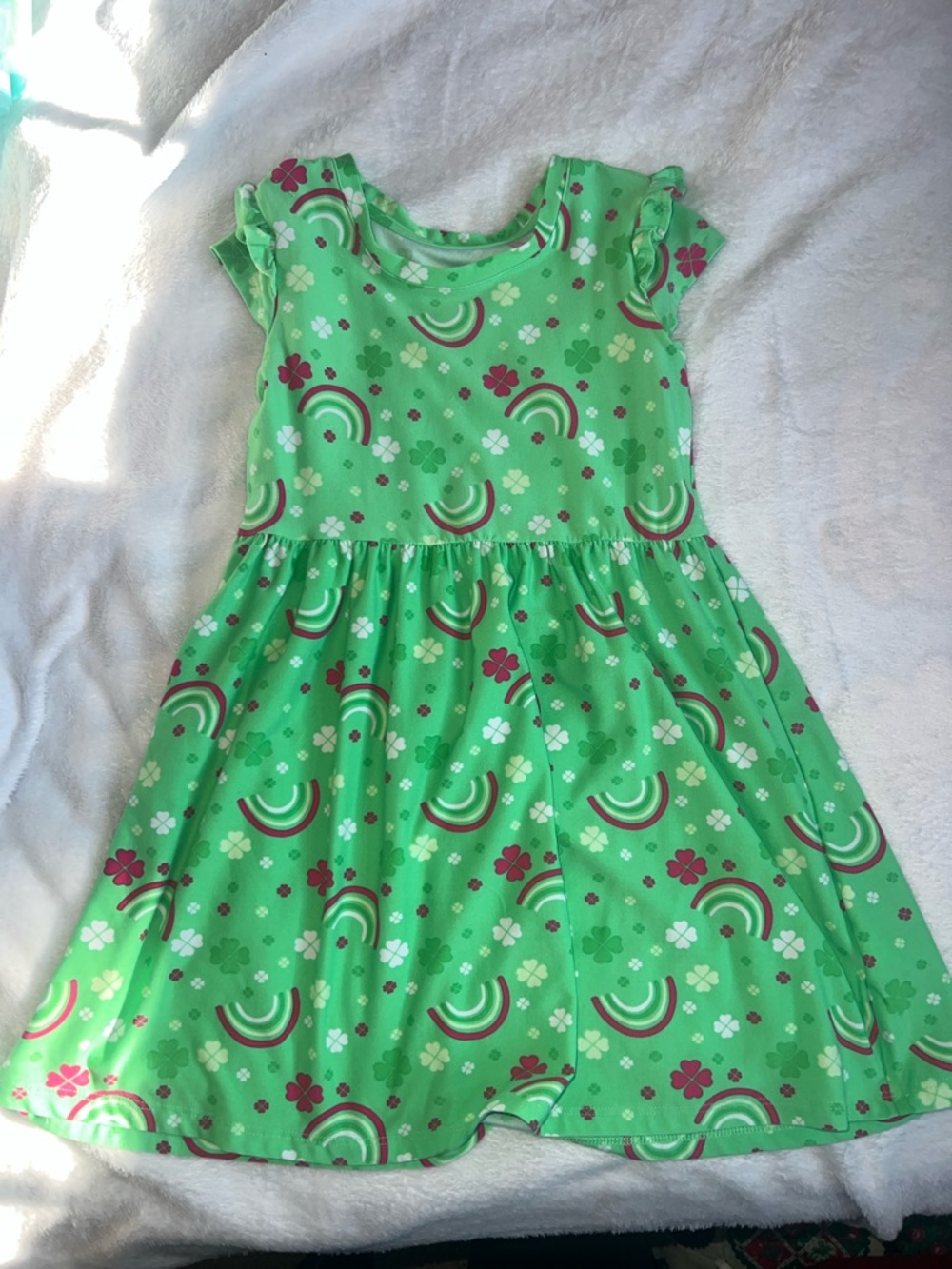 Girls' Green Rainbow & Clover Knit Dress
